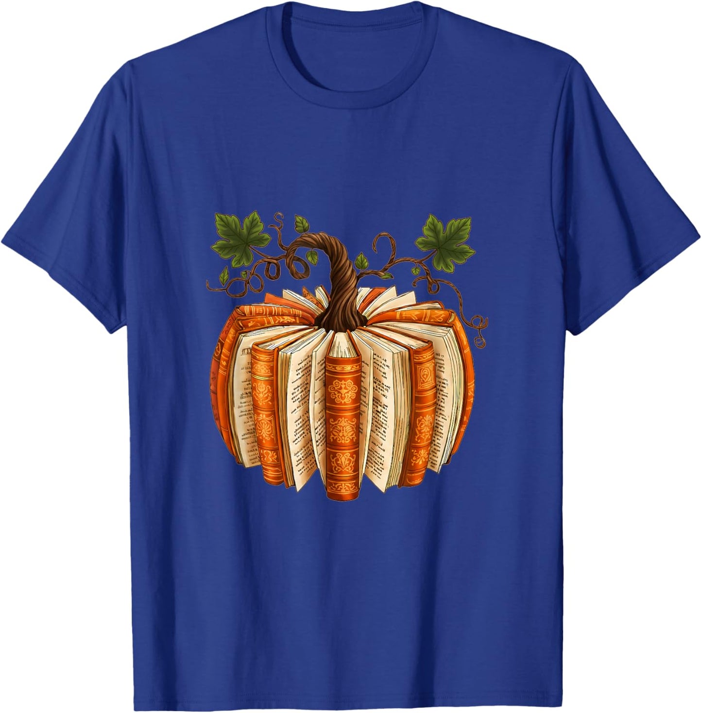 Vintage Pumpkin Books Fall Reading Teacher T-Shirt - T-Shirt | Royal