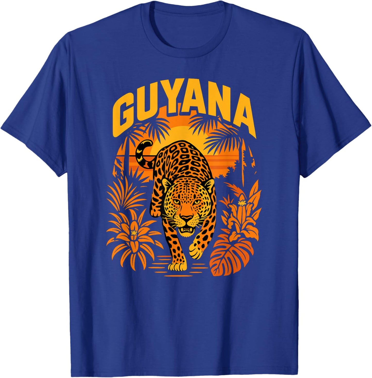 Guyana Jaguar, Sunset Jungle Cat, Tropical Wildlife Animal T-Shirt - T-Shirt | Royal
