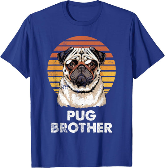 Cool Retro Pug Brother Funny Vintage Dog Owner T-Shirt - T-Shirt | Royal