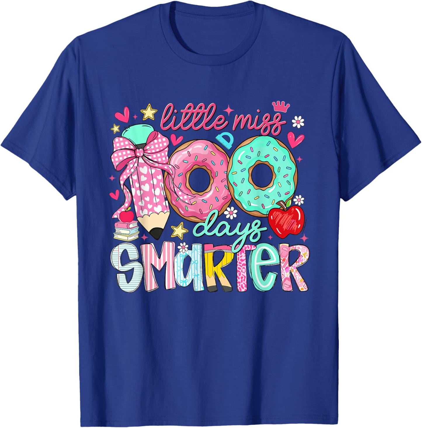 Little Miss 100 Days Smarter Girls Kids 100th Day of School T-Shirt - T-Shirt | Royal