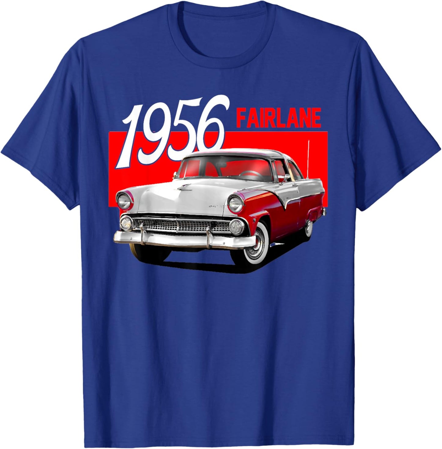 1956 56 Fairlane Red Classic Vintage Old Car USA Flag T-Shirt - T-Shirt | Royal