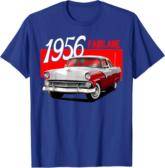 1956 56 Fairlane Red Classic Vintage Old Car USA Flag T-Shirt - T-Shirt | Royal