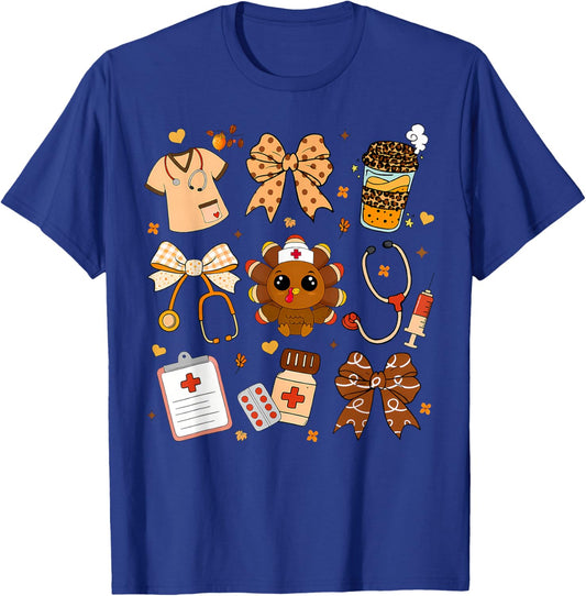 Retro Pumpkin Nurse Life Stethoscope Fall Autumn Funny Nurse T-Shirt - T-Shirt | Royal