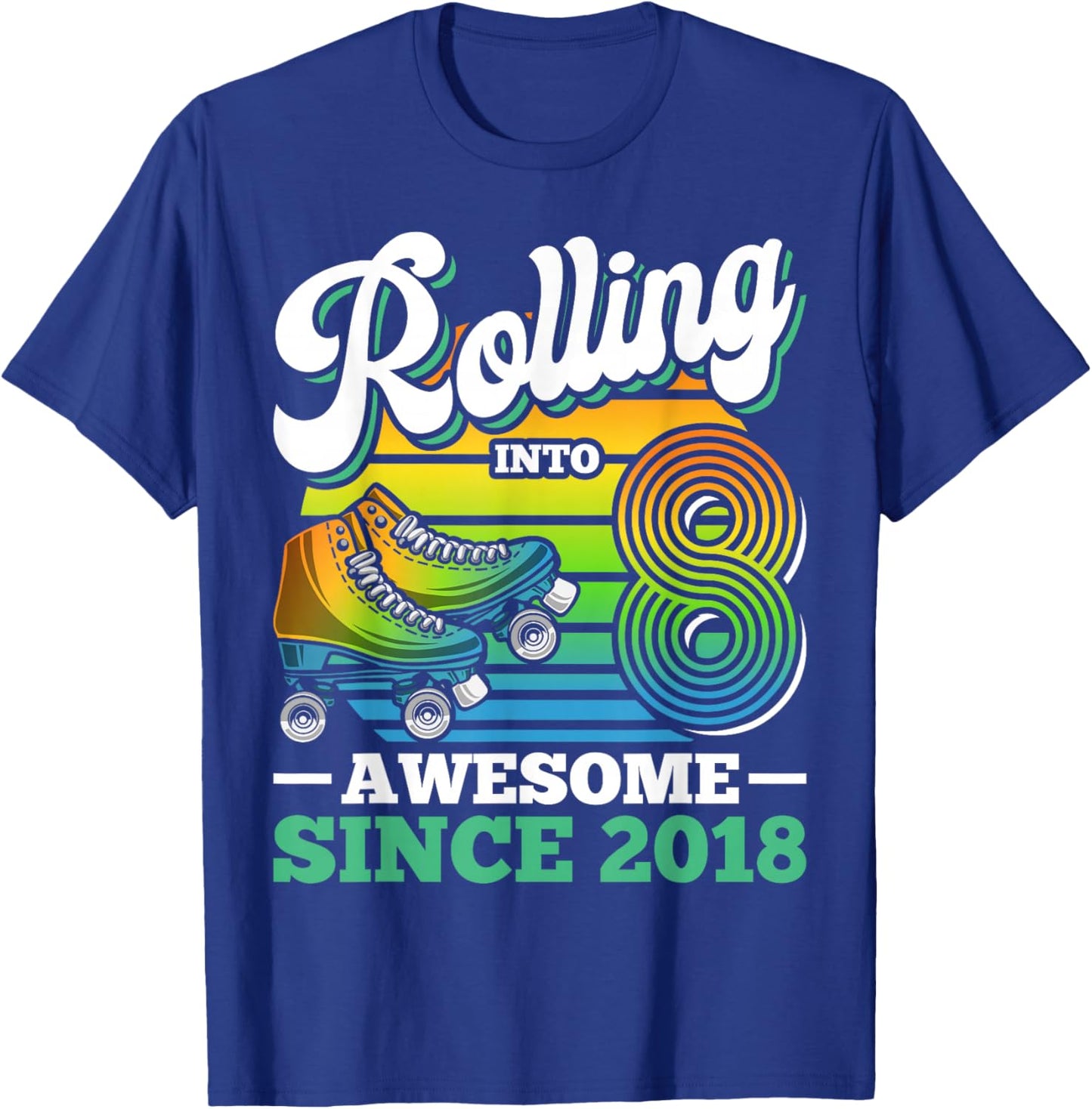 Rolling Into 8 Roller Skating Birthday Party 8th Birthday T-Shirt - T-Shirt | Royal