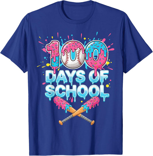 Dripping Baseball Bats 100 Days of School Boys Kids Girl T-Shirt - T-Shirt | Royal
