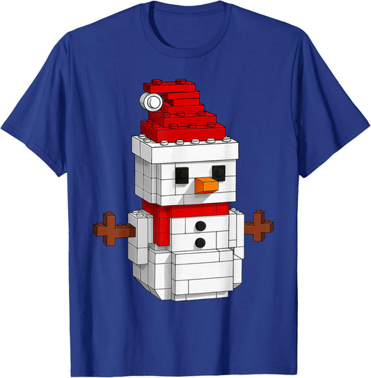 Snowman Building Block Master Builders Merry Christmas Kids T-Shirt - T-Shirt | Royal