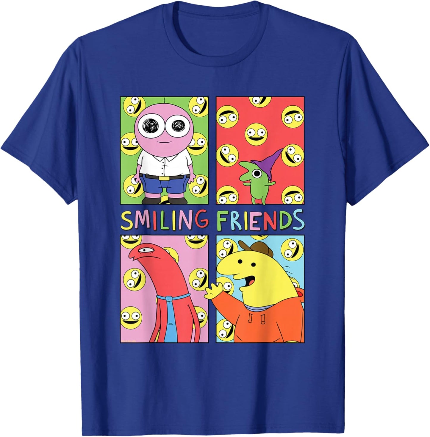 Smiling Friends Pop Art Character Grid Funny Cartoon T-Shirt - T-Shirt | Royal