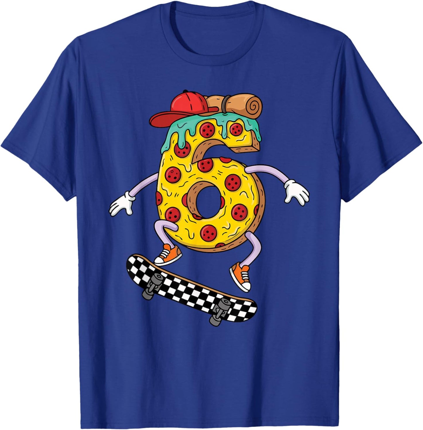 Cool Pizza Skateboard Lovers 6th Birthday Boys Girls Kids T-Shirt - T-Shirt | Royal