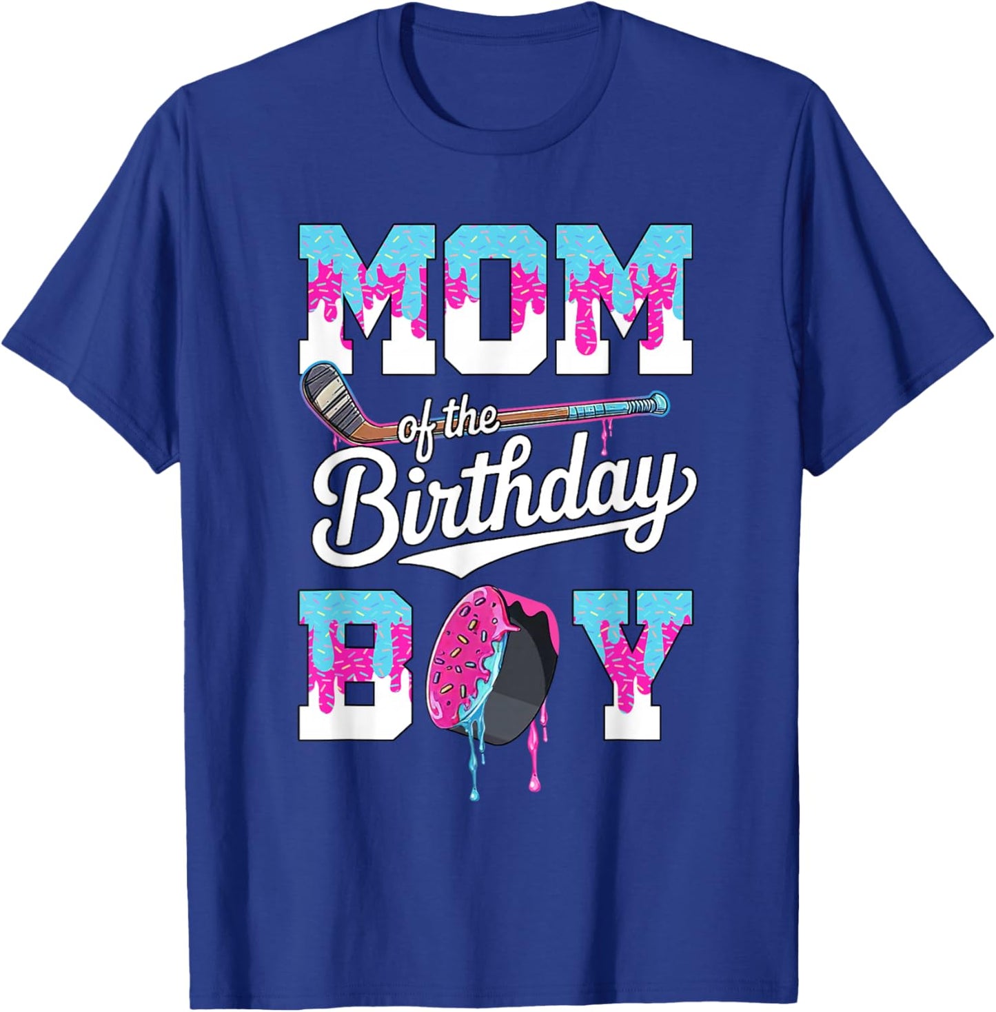 Mom of The Birthday Boy Hockey Ice Cream Drip Family T-Shirt - T-Shirt | Royal