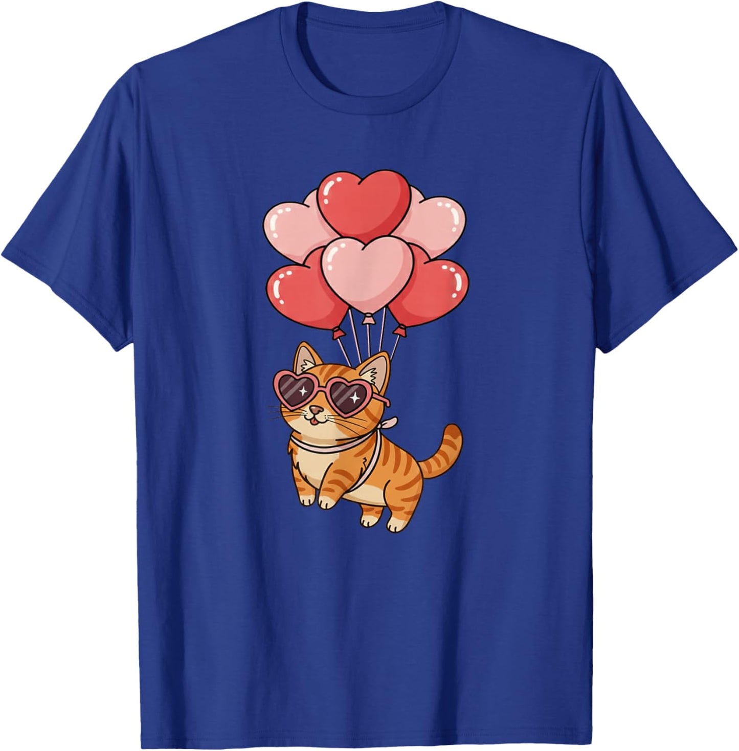 Girls Valentines Day Heart Balloons Orange Tabby Cat T-Shirt - T-Shirt | Royal