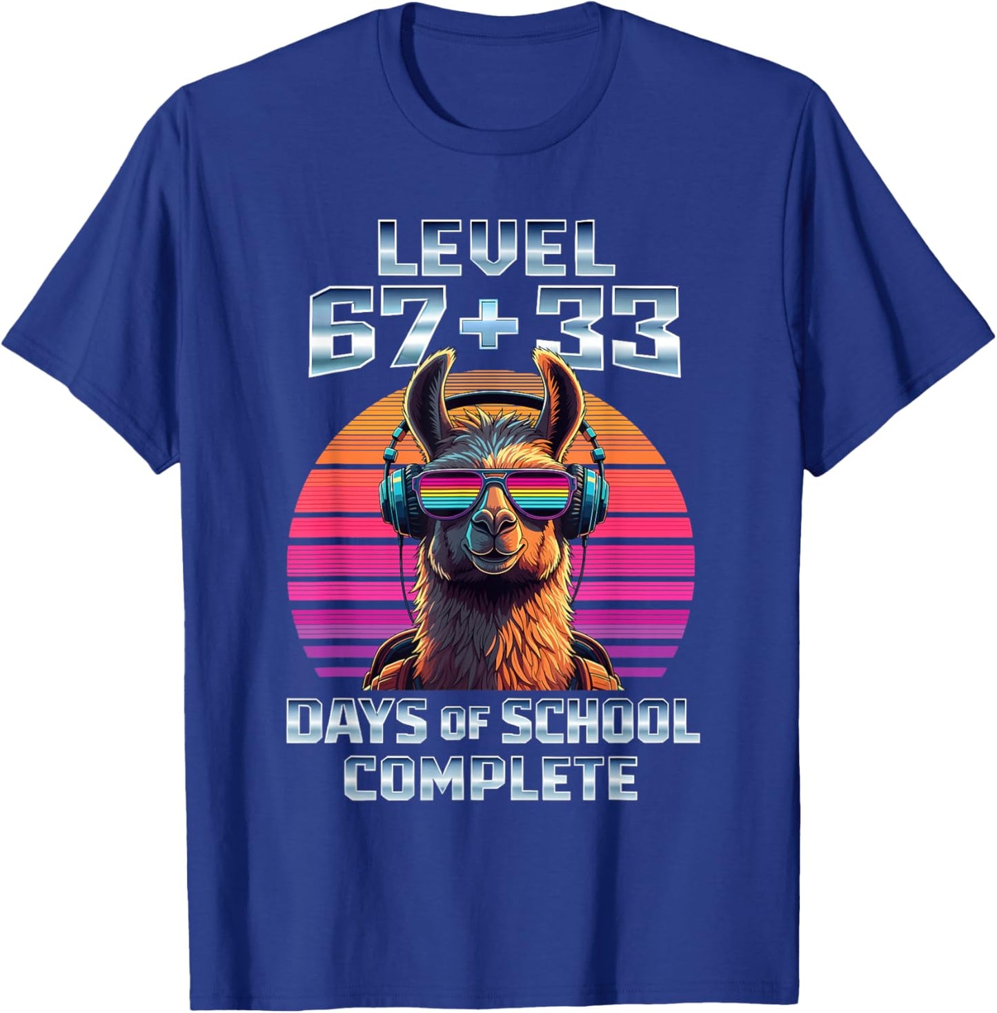 Level 67 33 Days of School 100th Day Funny Llama Boys Kids T-Shirt - T-Shirt | Royal