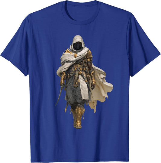 African Assassin Cloaked Desert Warrior White Cape Mythic T-Shirt - T-Shirt | Royal