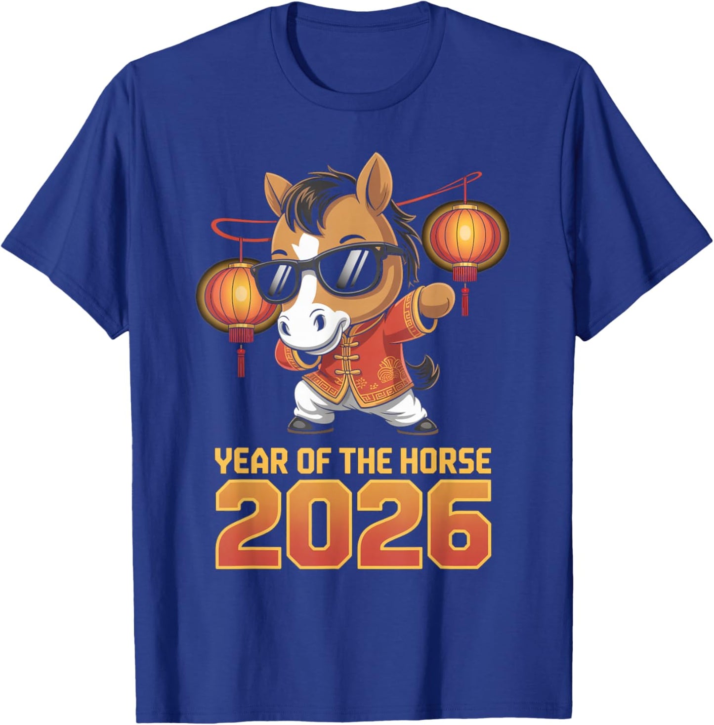 Year of The Horse 2026 Dab Dance Horse Lanterns Kids Men T-Shirt - T-Shirt | Royal