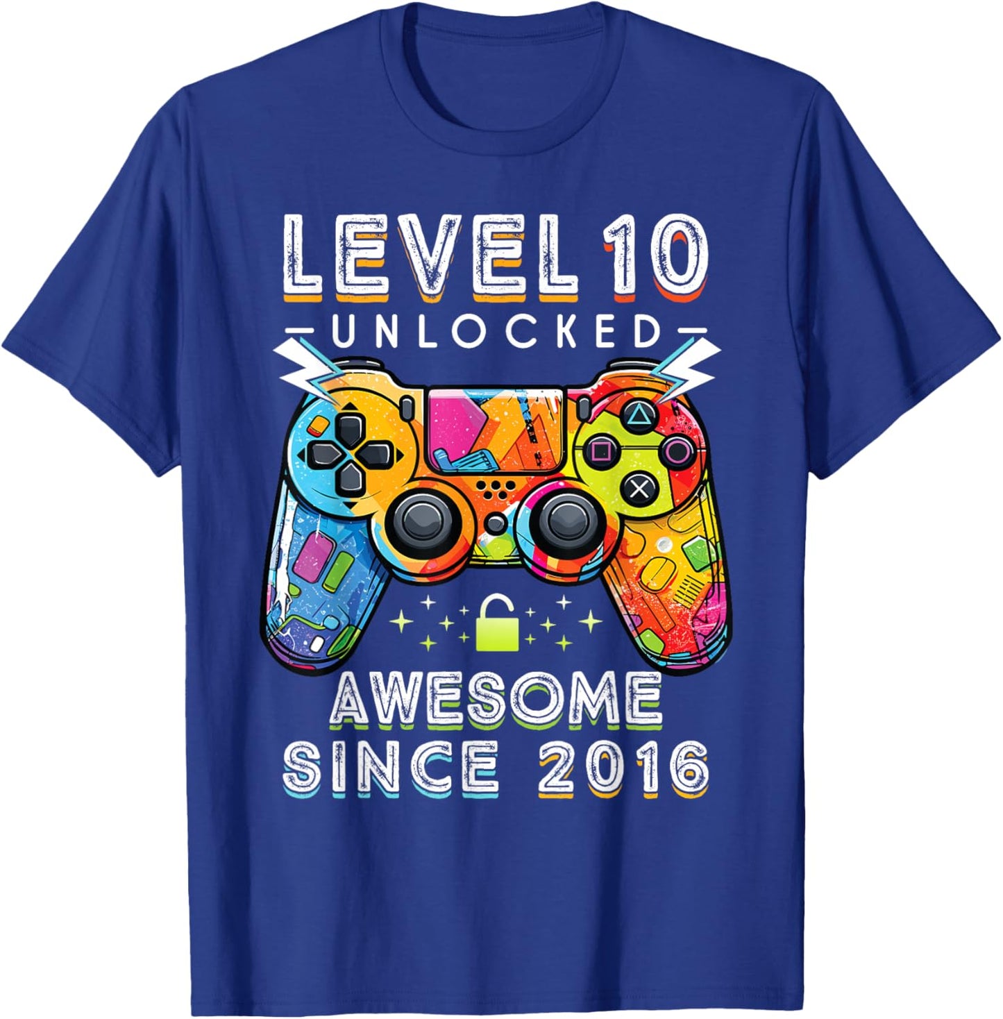 Level 10 Unlocked Awesome Since 2016 Video Game Kids T-Shirt - T-Shirt | Royal