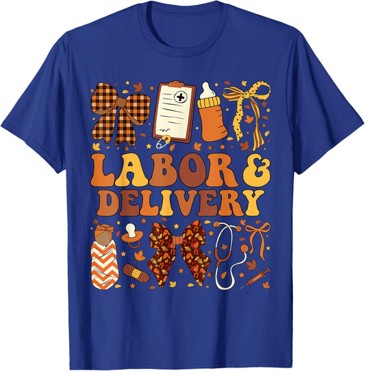 Thanksgiving L&D Nurse Coquette Labor Delivery Fall Autumn T-Shirt - T-Shirt | Royal
