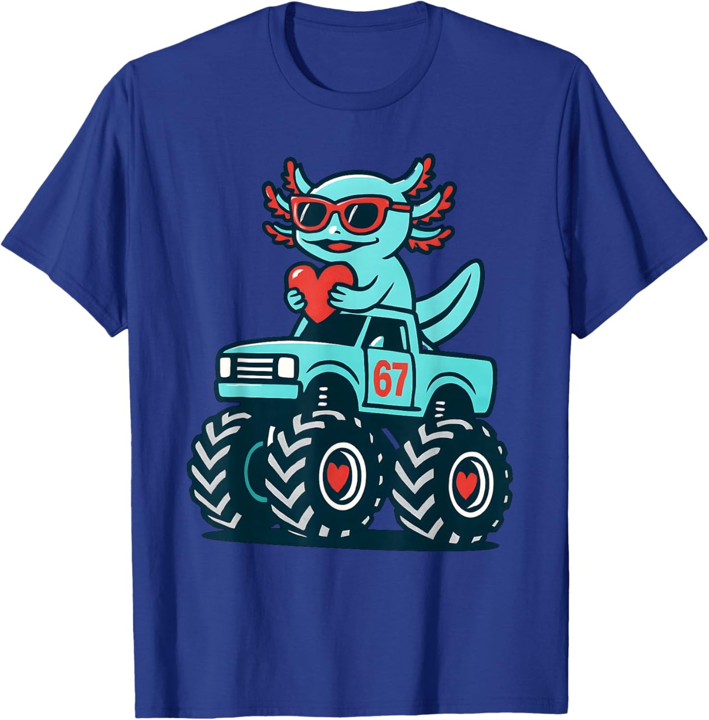 Valentines Day Axolotl 67 Meme Riding Truck Six Seven Kids T-Shirt - T-Shirt | Royal
