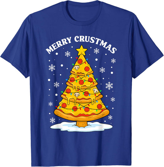 Merry Crustmas Pizza Christmas Tree Lights Food Xmas Holiday T-Shirt - T-Shirt | Royal