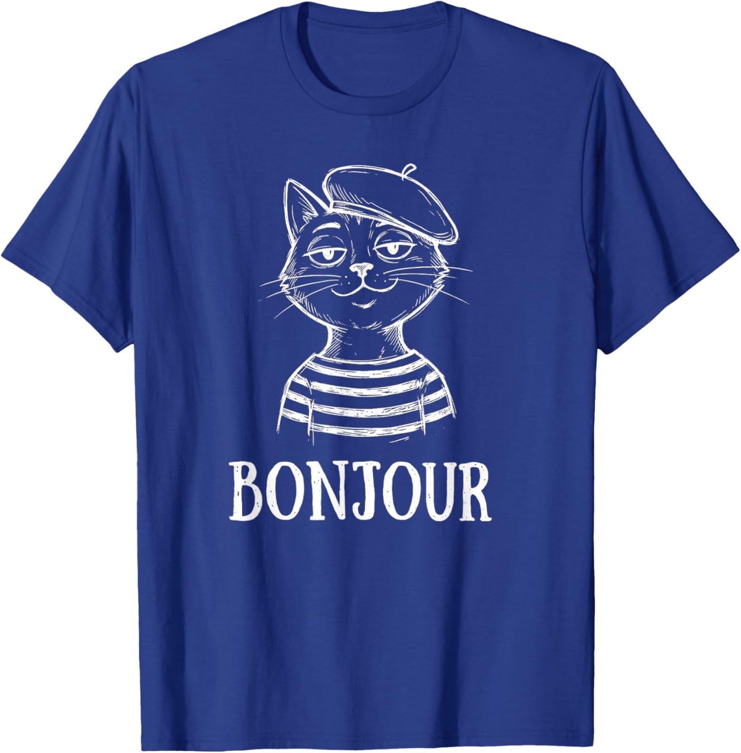 Bonjour French Cat Beret Sketch Travel Souvenir T-Shirt - T-Shirt | Royal