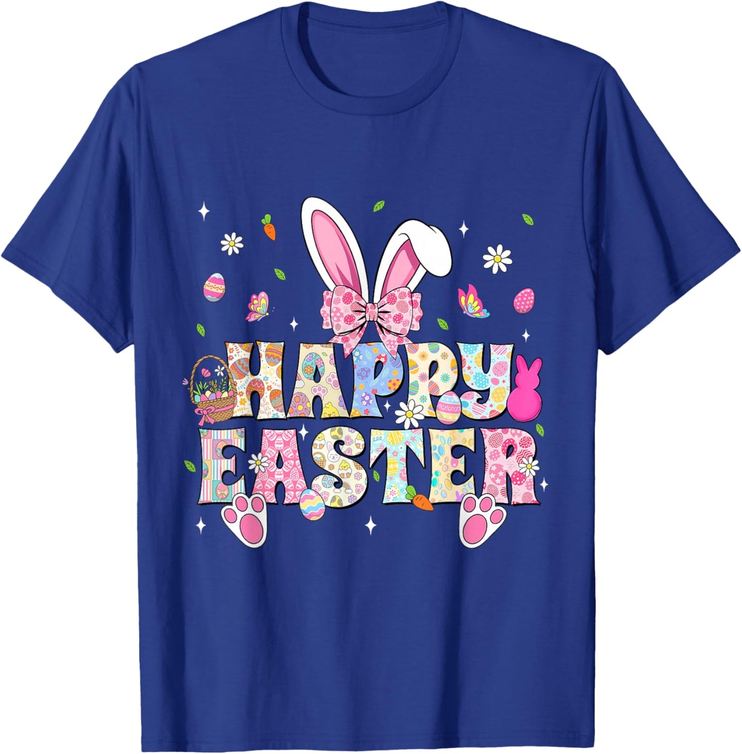 Happy Easter Bunny Rabbit Face Funny Easter Day Women Girls T-Shirt - T-Shirt | Royal