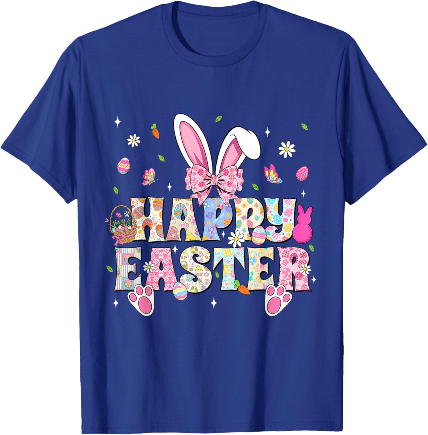 Happy Easter Bunny Rabbit Face Funny Easter Day Women Girls T-Shirt - T-Shirt | Royal