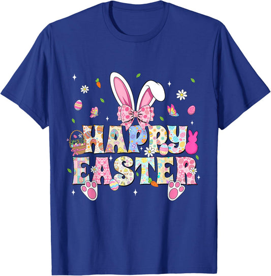 Happy Easter Bunny Rabbit Face Funny Easter Day Women Girls T-Shirt - T-Shirt | Royal