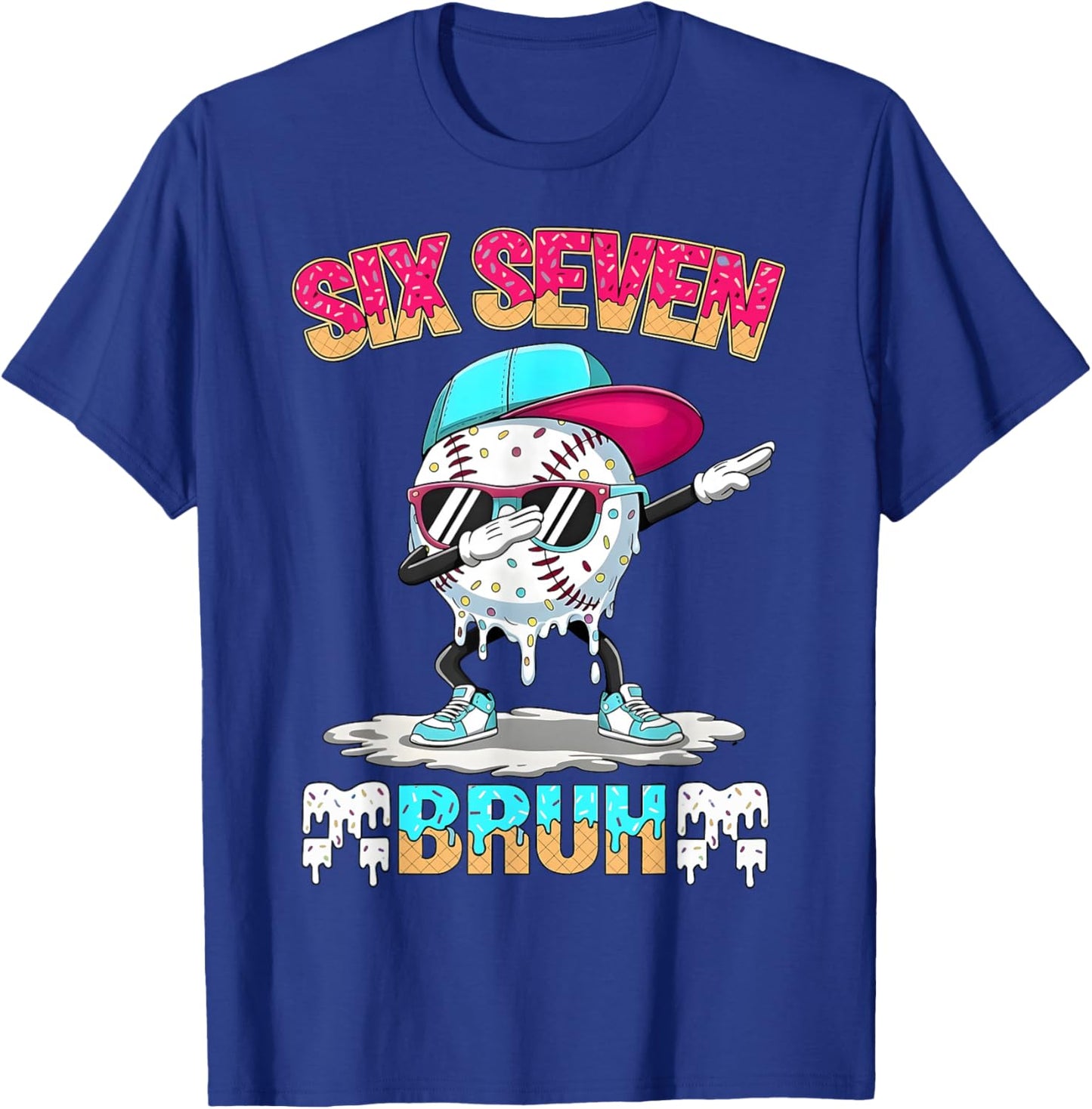 Six Seven 67 Meme Ice Cream Drip Baseball Dabbing Boy Kids T-Shirt - T-Shirt | Royal