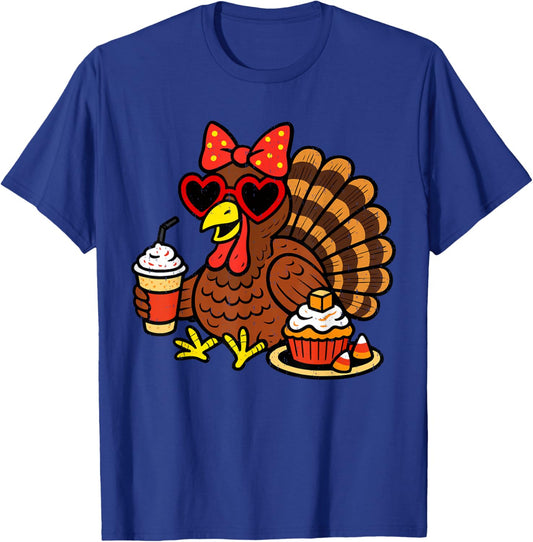 Funny Turkey Drinking Coffee Fall Thanksgiving Costume Women T-Shirt - T-Shirt | Royal