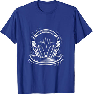 Minimal DJ Headphone Heartbeat Line Art Funny Music Gifts T-Shirt - T-Shirt | Royal