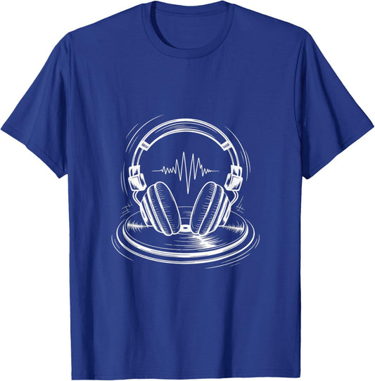 Minimal DJ Headphone Heartbeat Line Art Funny Music Gifts T-Shirt - T-Shirt | Royal