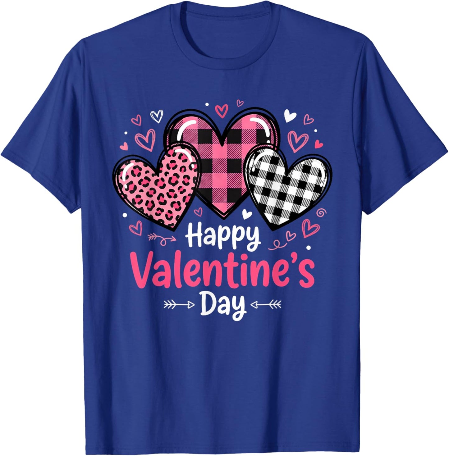 Happy Valentines Day Leopard and Plaid Love Hearts Women T-Shirt - T-Shirt | Royal