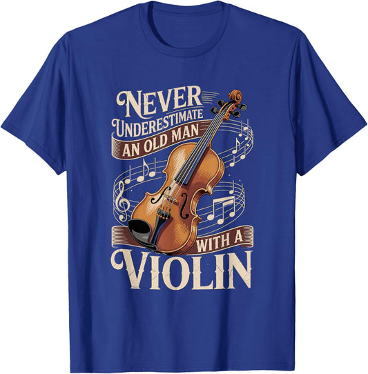 Never Underestimate an Old Man with A Violin Music T-Shirt - T-Shirt | Royal