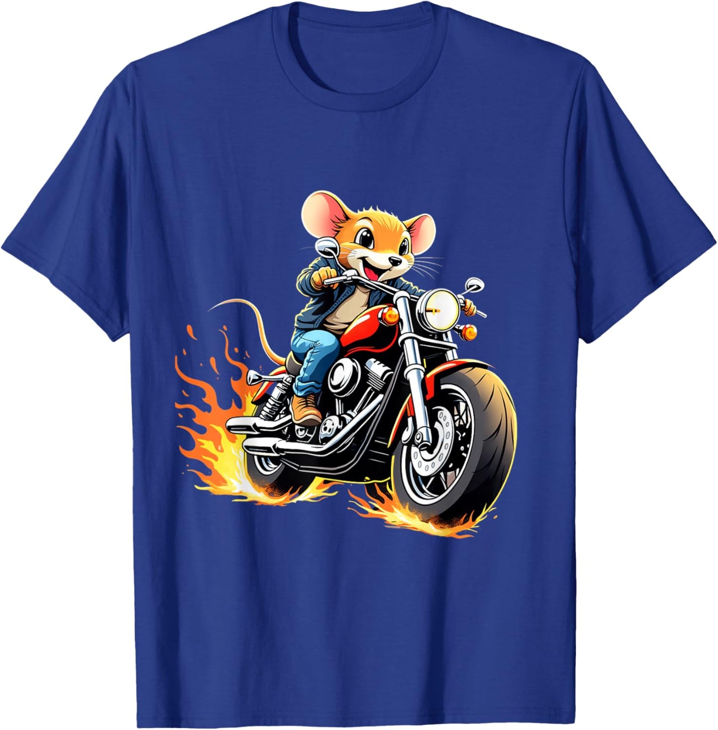 Mouse Riding a Motorcycle Design Funny Mouse T-Shirt - T-Shirt | Royal