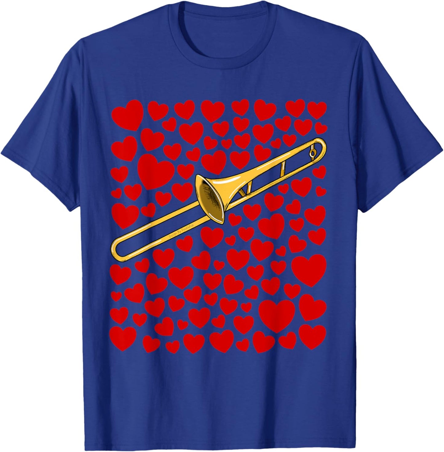 Trombone with Hearts Trombonist Valentines Wedding Musician T-Shirt - T-Shirt | Royal