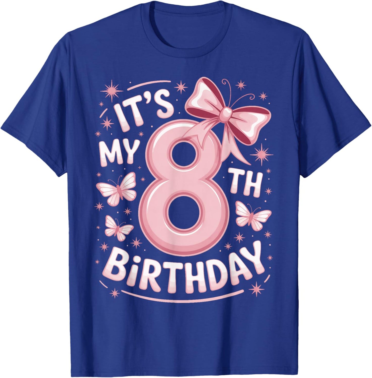 It's My 8th Birthday Pink Bow Girl Party T-Shirt - T-Shirt | Royal