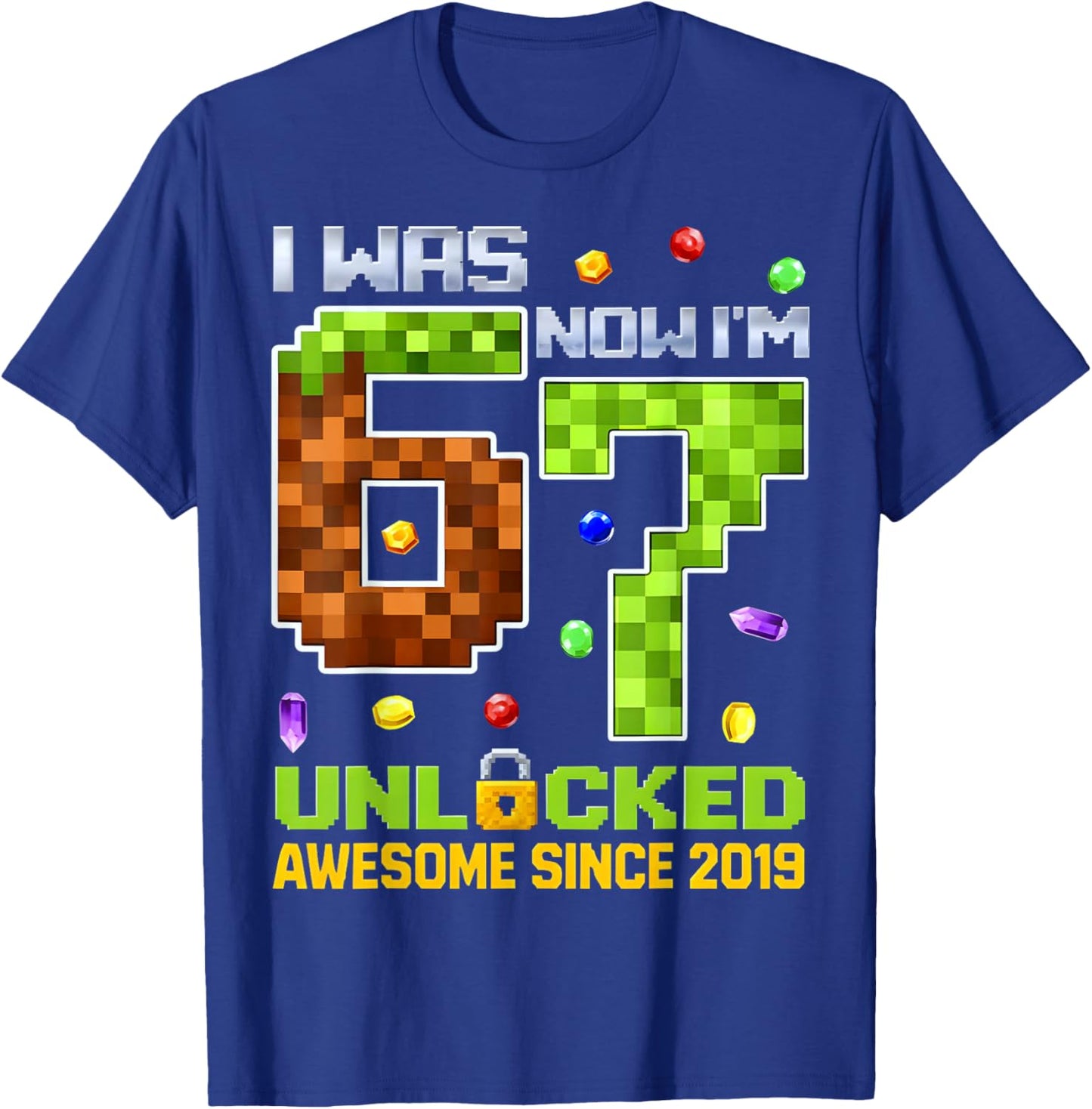 I was 6 Now I'm 7 Unlocked Pixel Gamer Boy Gift Boys Kid T-Shirt - T-Shirt | Royal