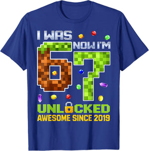 I was 6 Now I'm 7 Unlocked Pixel Gamer Boy Gift Boys Kid T-Shirt - T-Shirt | Royal