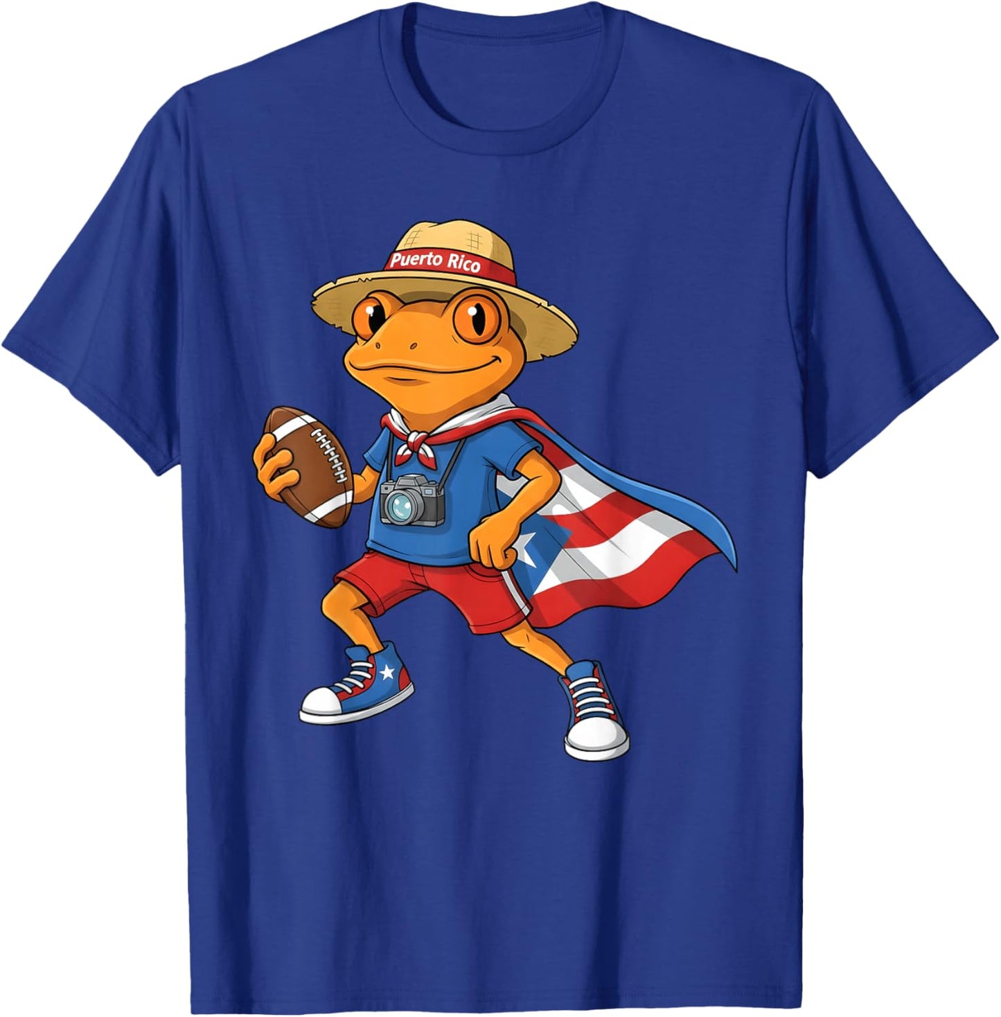 Cool Coqui Frog Puerto Rico Flag Funny Football Boricua T-Shirt - T-Shirt | Royal
