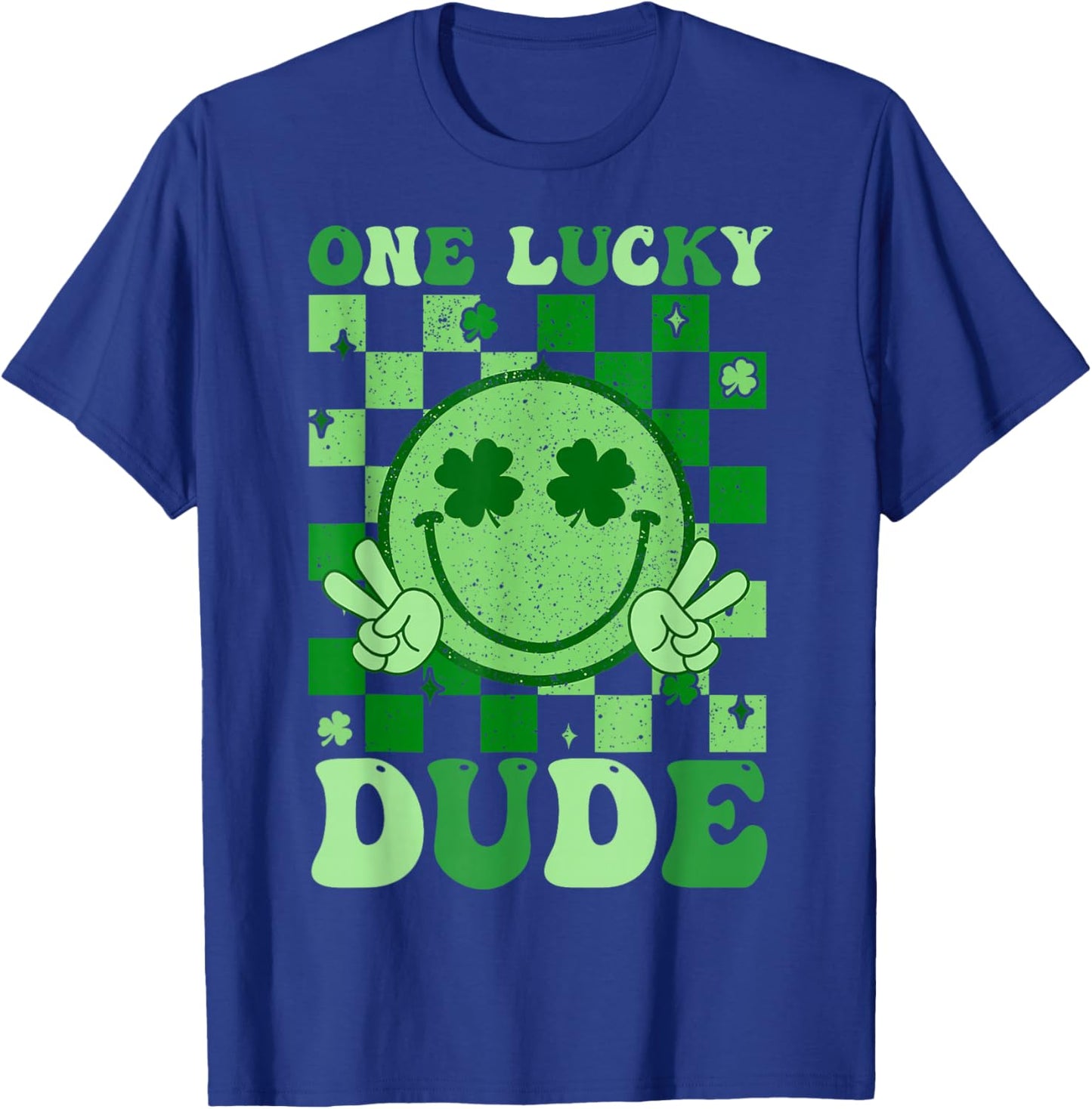 Groovy Lucky Dude Shamrock Smile Boys Kids St. Patrick's Day T-Shirt - T-Shirt | Royal
