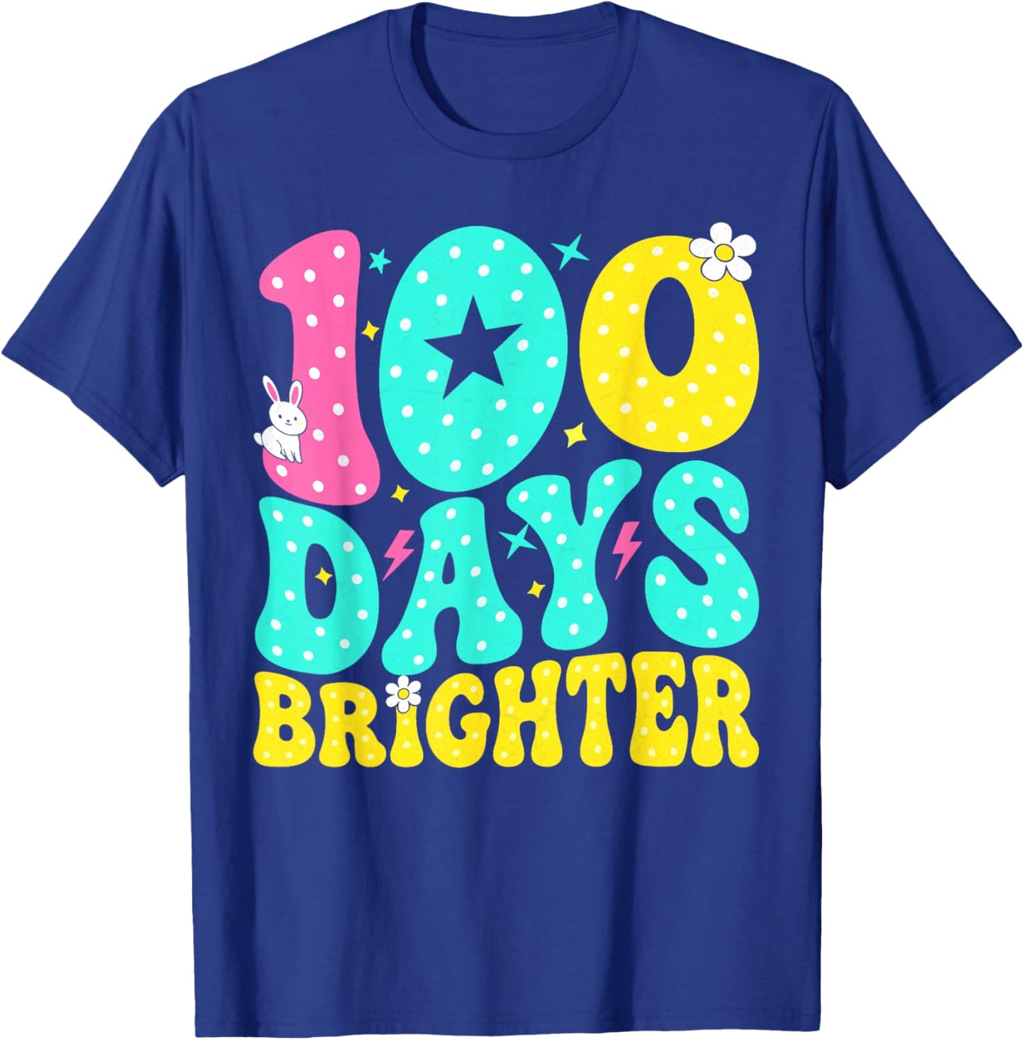 Preppy 100 Days Brighter Groovy 100th Day of School Teachers T-Shirt - T-Shirt | Royal
