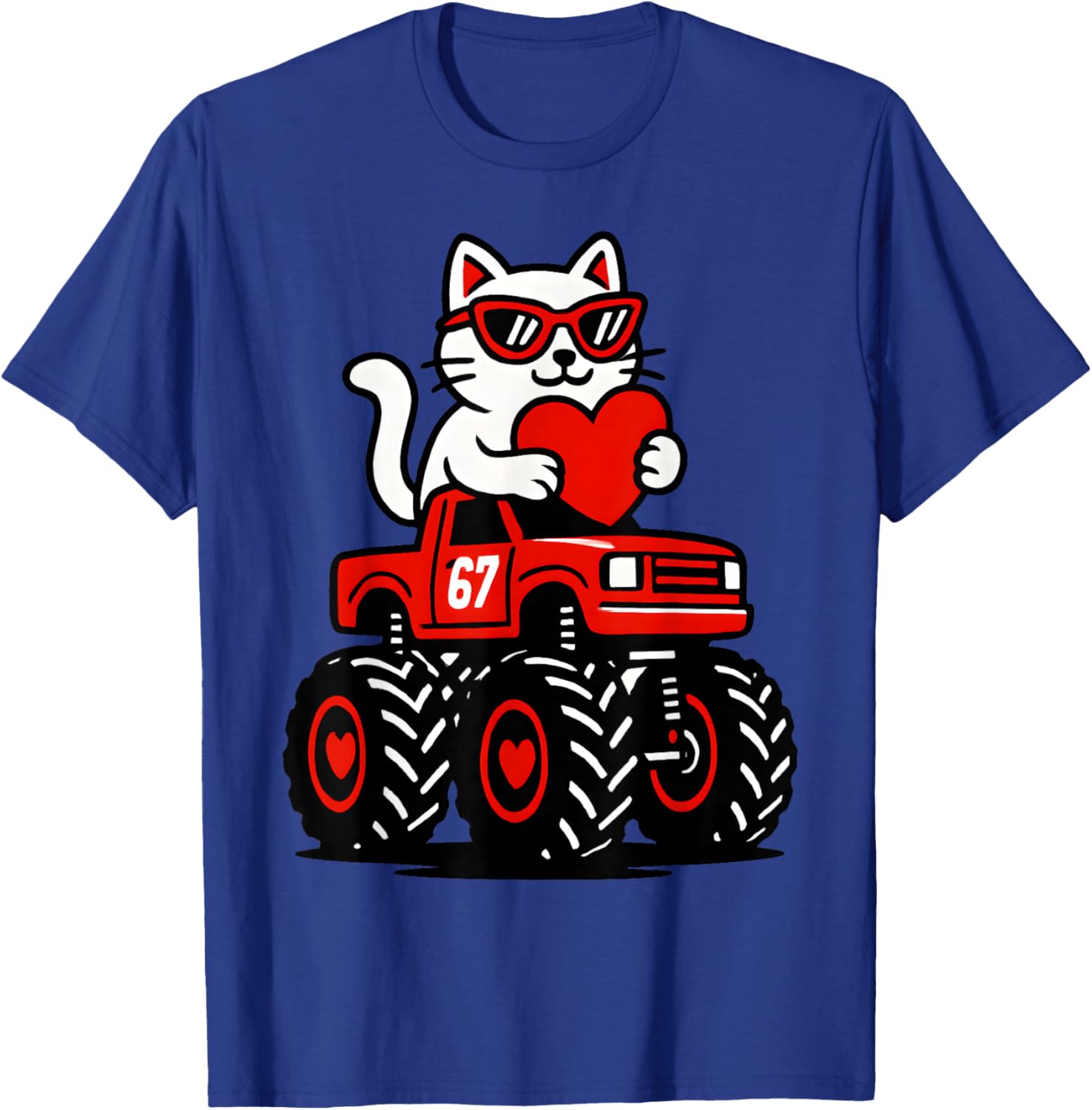 Valentines Day Cat Riding Truck Funny Toddler Boys Girls T-Shirt - T-Shirt | Royal