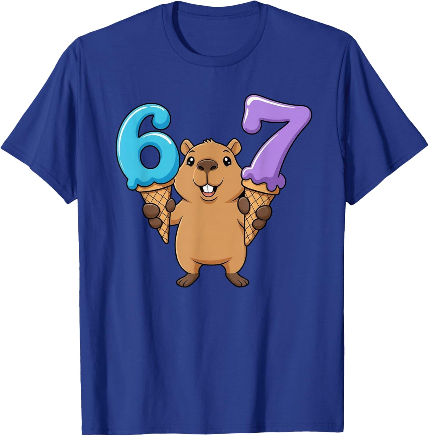 67 Capybara Six Seven Ice Cream Drip Funny T-Shirt - T-Shirt | Royal