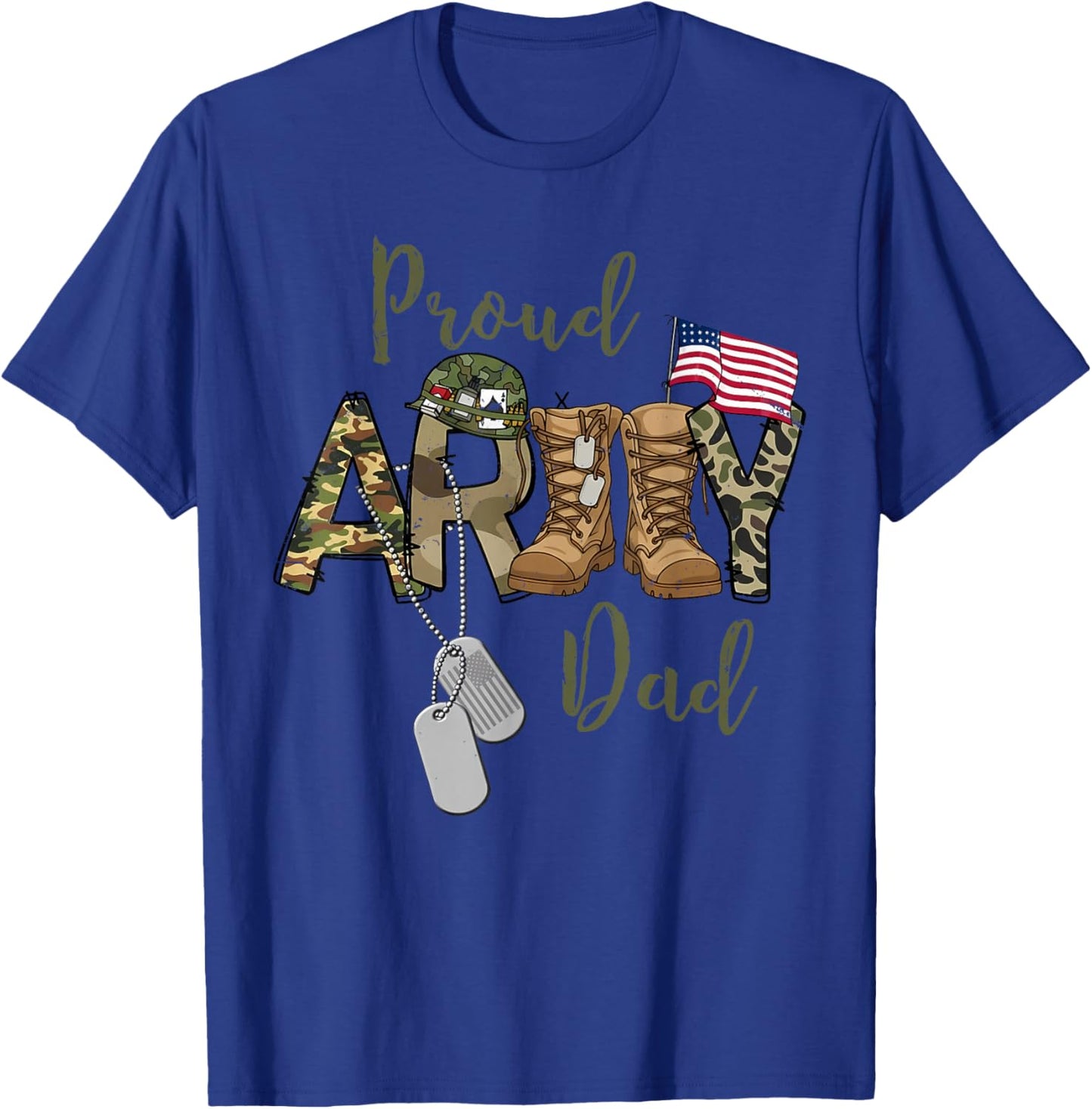 Proud Army Dad US Flag Camo Dog Tags Military Father T-Shirt - T-Shirt | Royal