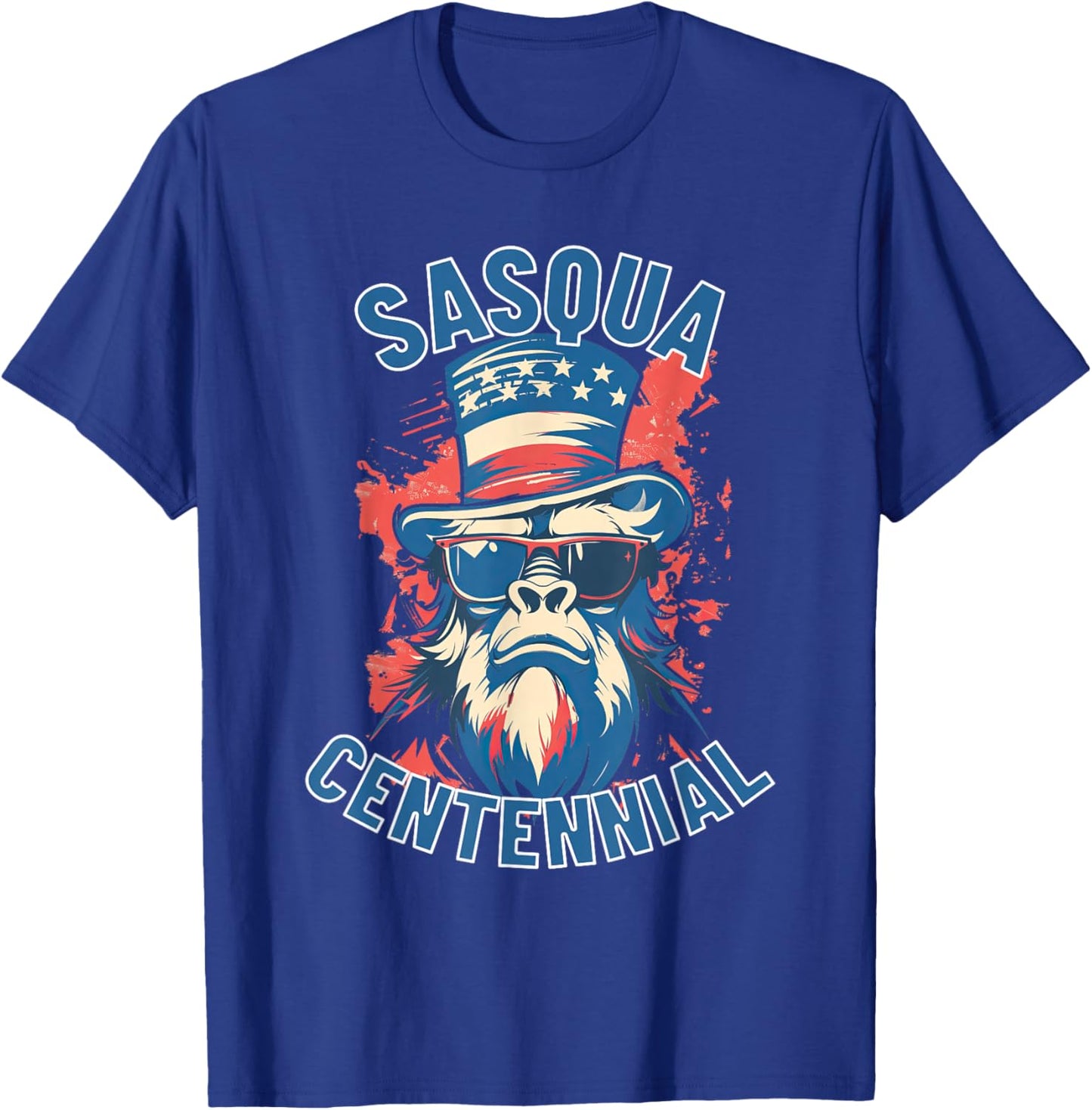 Sasquatch Sasquacentennial Bigfoot Celebrate America Flag T-Shirt - T-Shirt | Royal