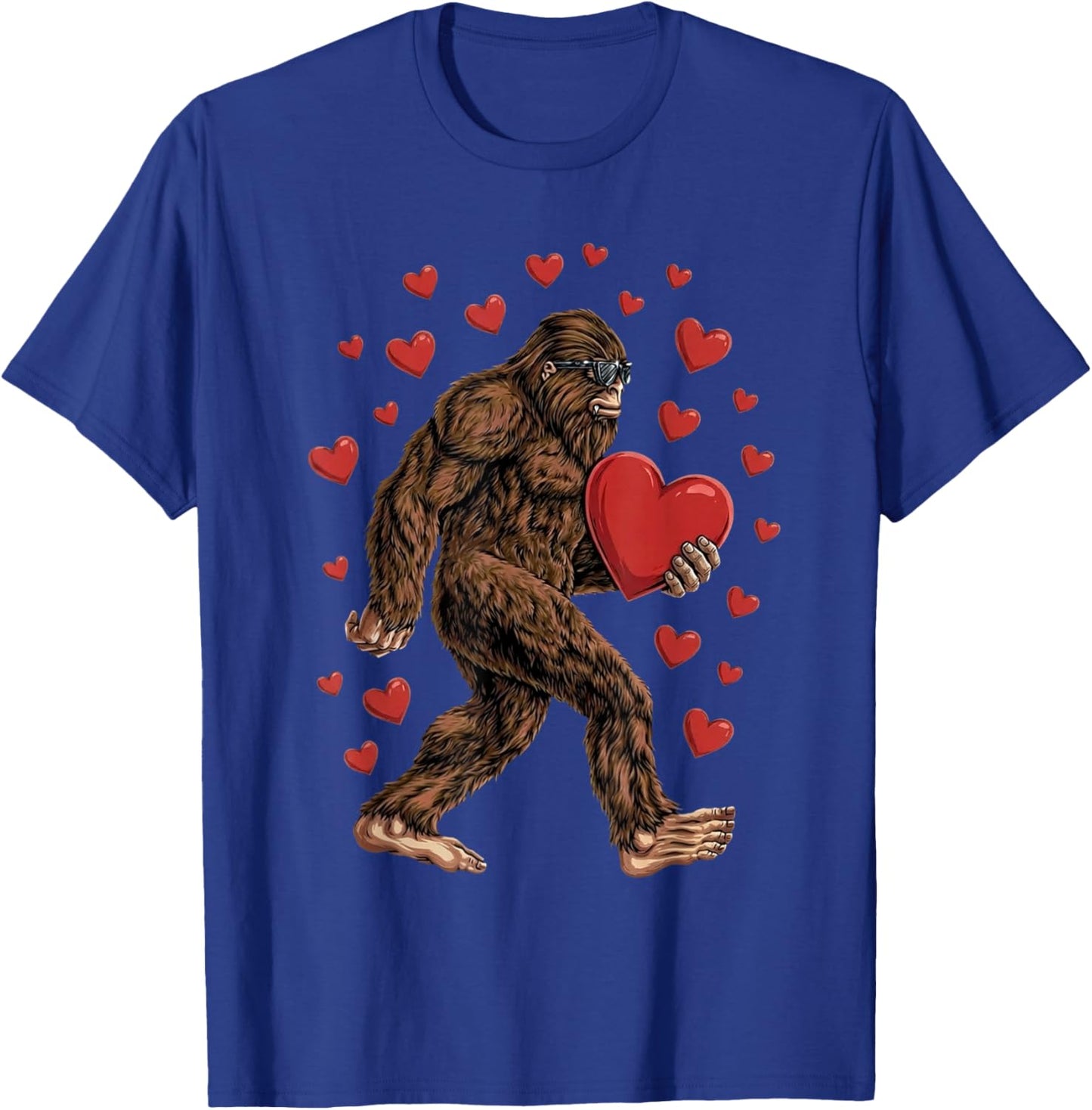 Valentines Day Bigfoot Red Hearts Funny Sasquatch Big Foot T-Shirt - T-Shirt | Royal