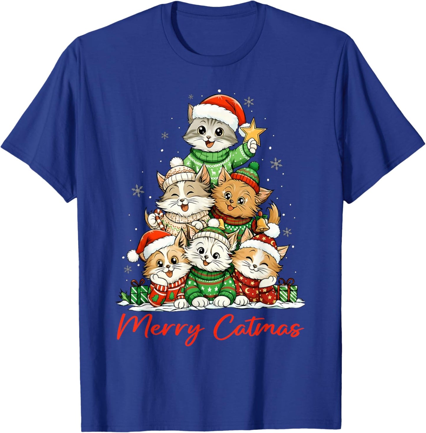 Merry Christmas Funny Christmas Tree Meowy Catmas Women Kids T-Shirt - T-Shirt | Royal
