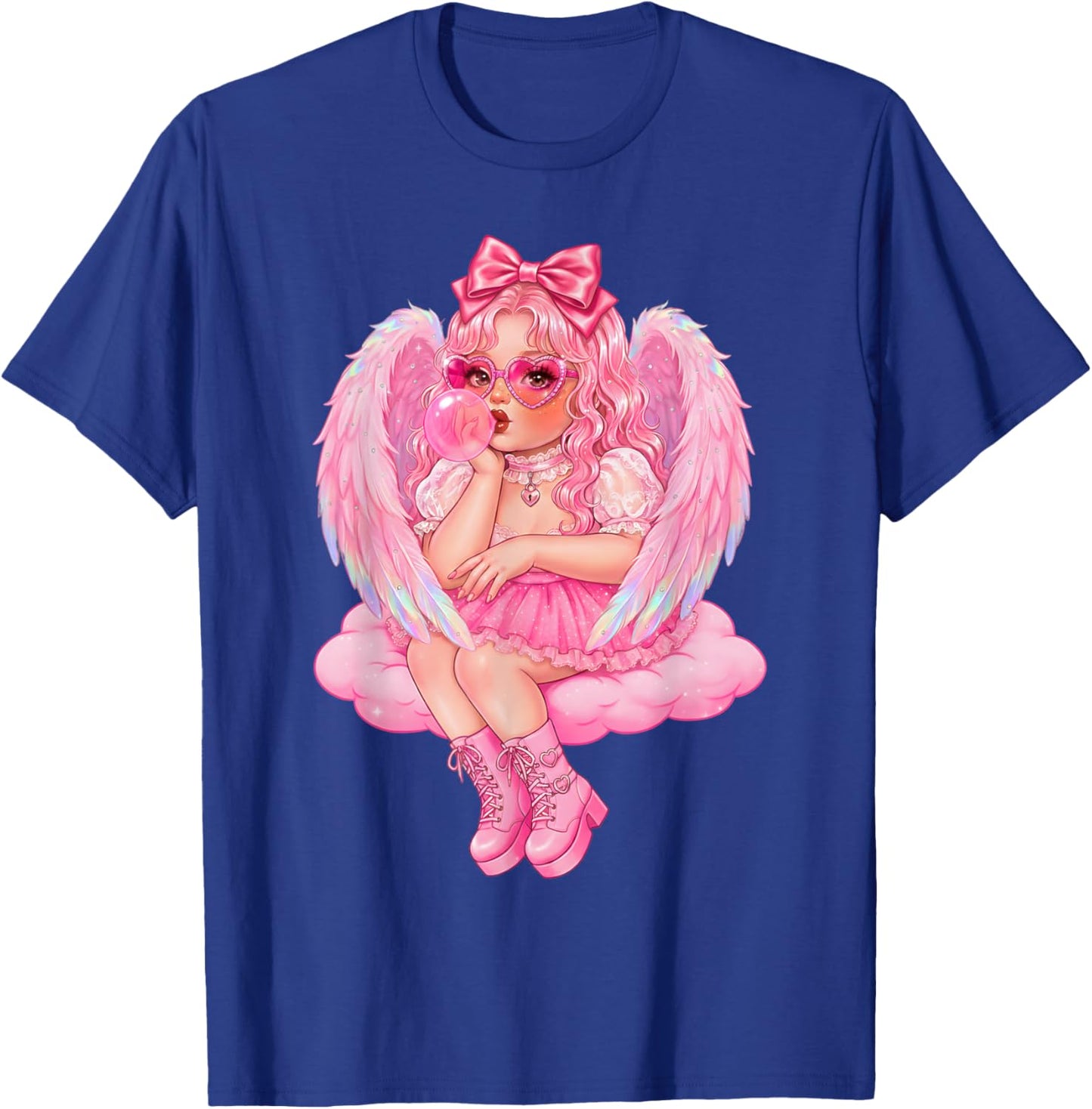 Retro Cupid Valentine Day Cute Vintage Cupid Blowing Bubble T-Shirt - T-Shirt | Royal