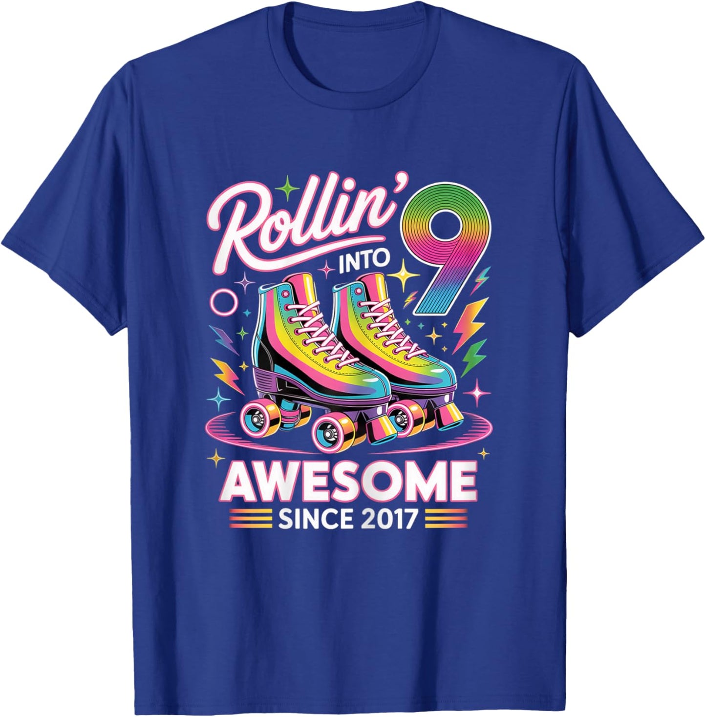 9th Birthday Girl Nine 9 Year Old Roller Skate Skating T-Shirt - T-Shirt | Royal