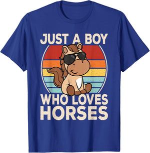 Just A Boy Who Loves Horses Horseback Riding Boys Kids T-Shirt - T-Shirt | Royal