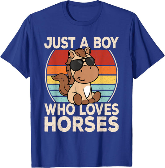 Just A Boy Who Loves Horses Horseback Riding Boys Kids T-Shirt - T-Shirt | Royal