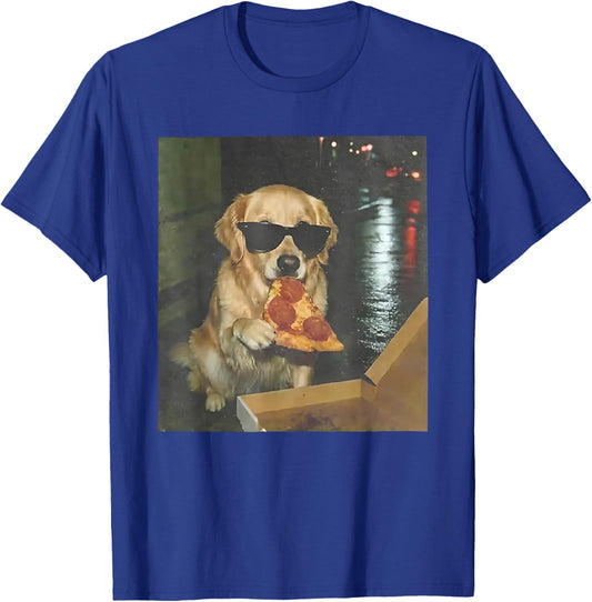 Dog Eating Pizza Funny Golden Retriever Meme T-Shirt - T-Shirt | Royal